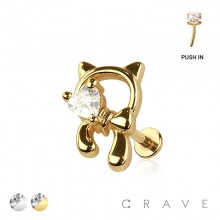 CZ RIBBON KITTY CAT THREADLESS (PUSH IN) 316L SURGICAL STEEL LABRET SET